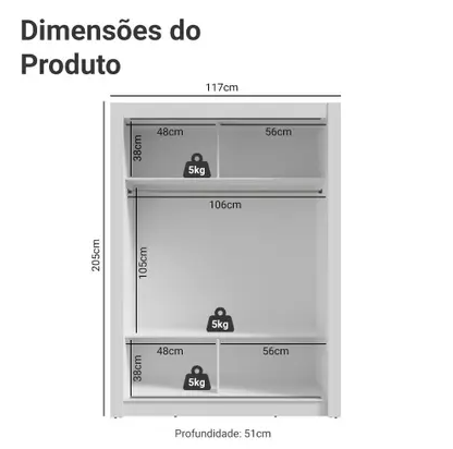 Guarda-Roupa Solteiro Madesa Denver 2 Portas de Correr com Espelho